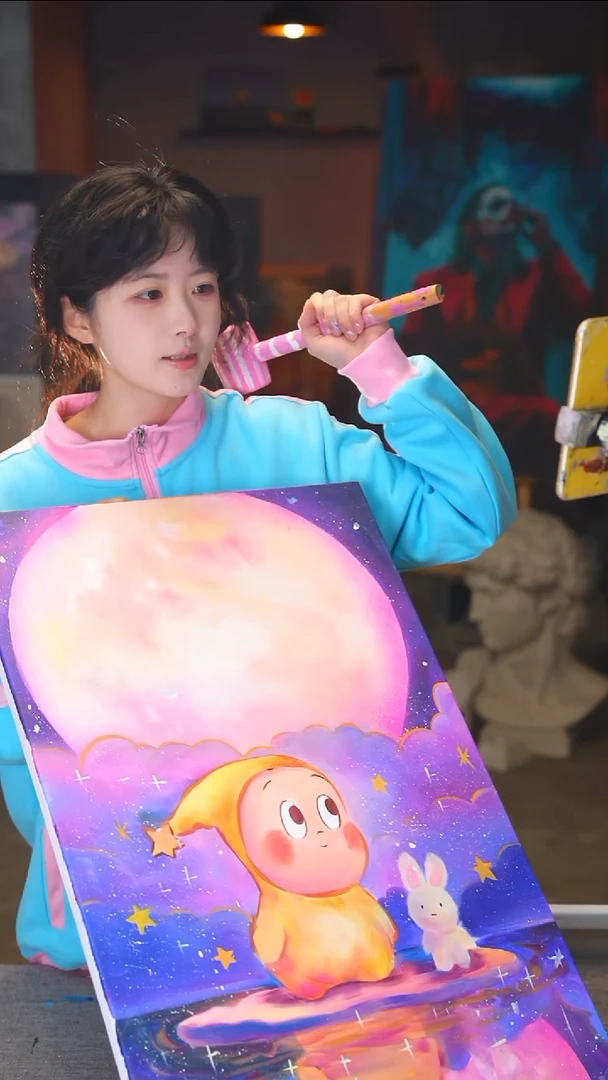 油画妙*花星星人丙烯画纯手绘