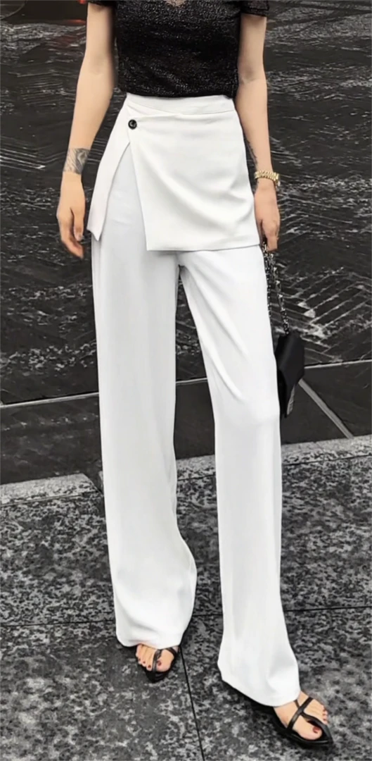 ZZ308珍珍家 气质高级感屁帘修身显瘦高腰阔腿裤