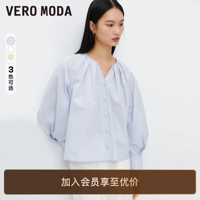 Vero Moda衬衫时尚新款宽松圆领休闲通勤高级感品质衬衣