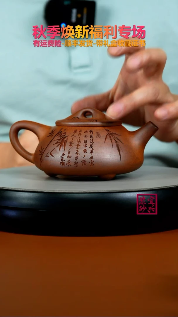 茶壶紫砂蒋静明天星泥松竹景舟石瓢300CC