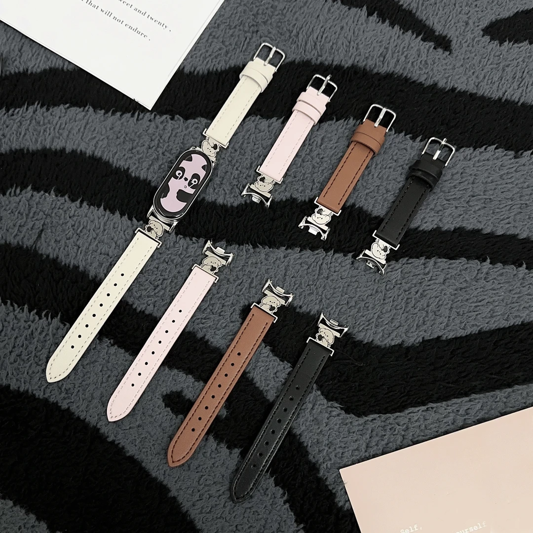 裴蔻 适用小米手环10/9/8nfc表带可爱小狗崽拼皮表带百搭真皮腕带