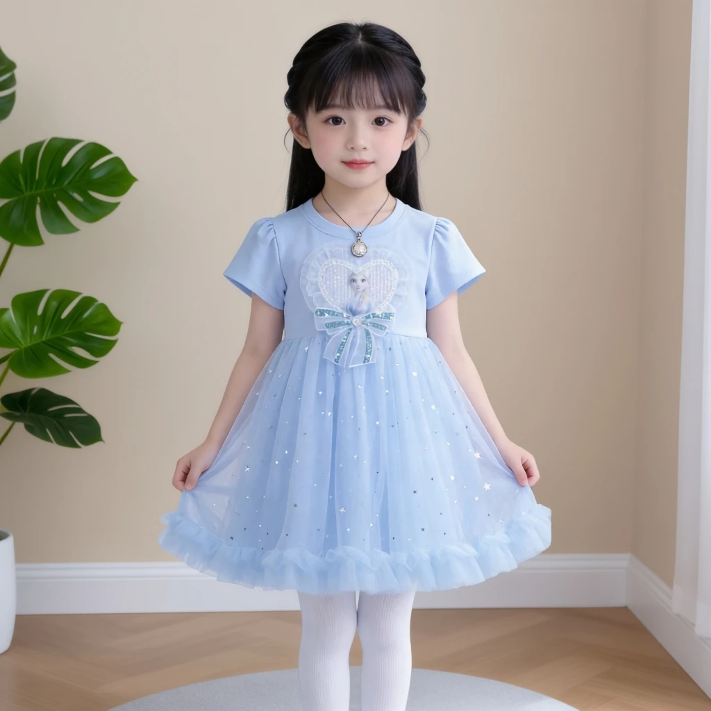 2026女童夏季亮片爱莎公主洋气蓬蓬连衣裙库洛米生日亮片礼服裙