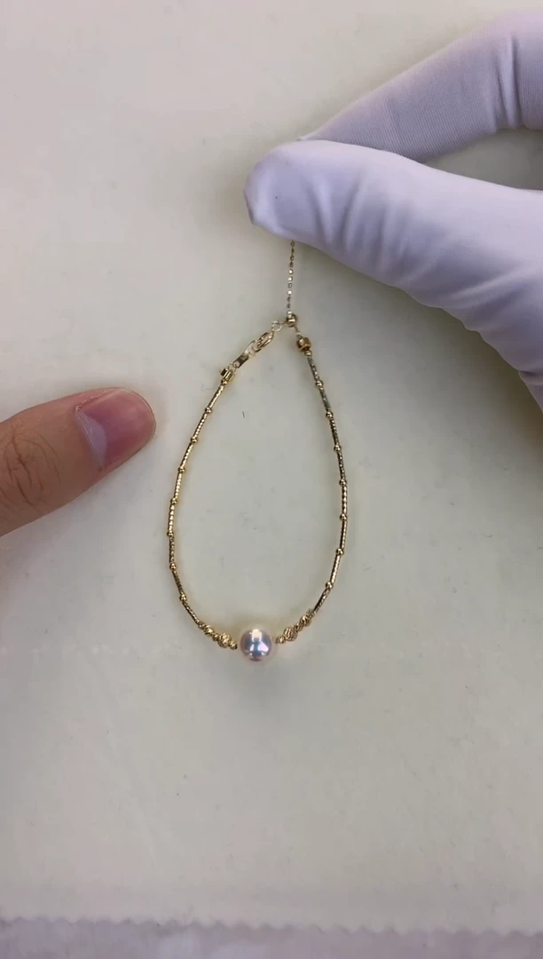 18K金镶嵌DA海水珍珠 GD140 8-8.5 天女单珠手链