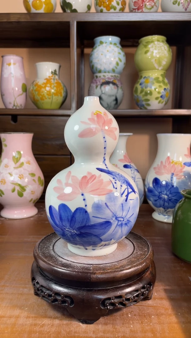 瓶景德镇手绘陶瓷花瓶—无孔：口2*高21