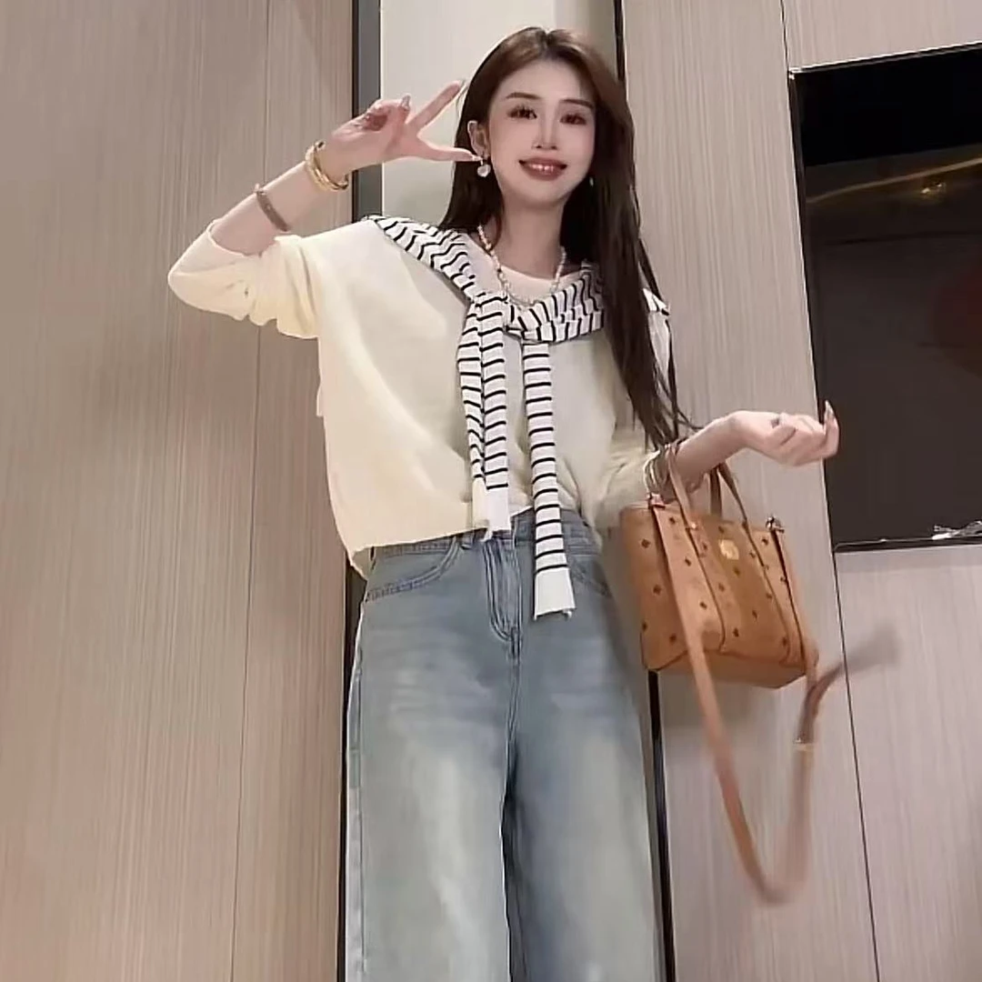 韩系透气柔软多巴胺圆领套头针织罩衫女春夏宽松洋气净版百搭上衣