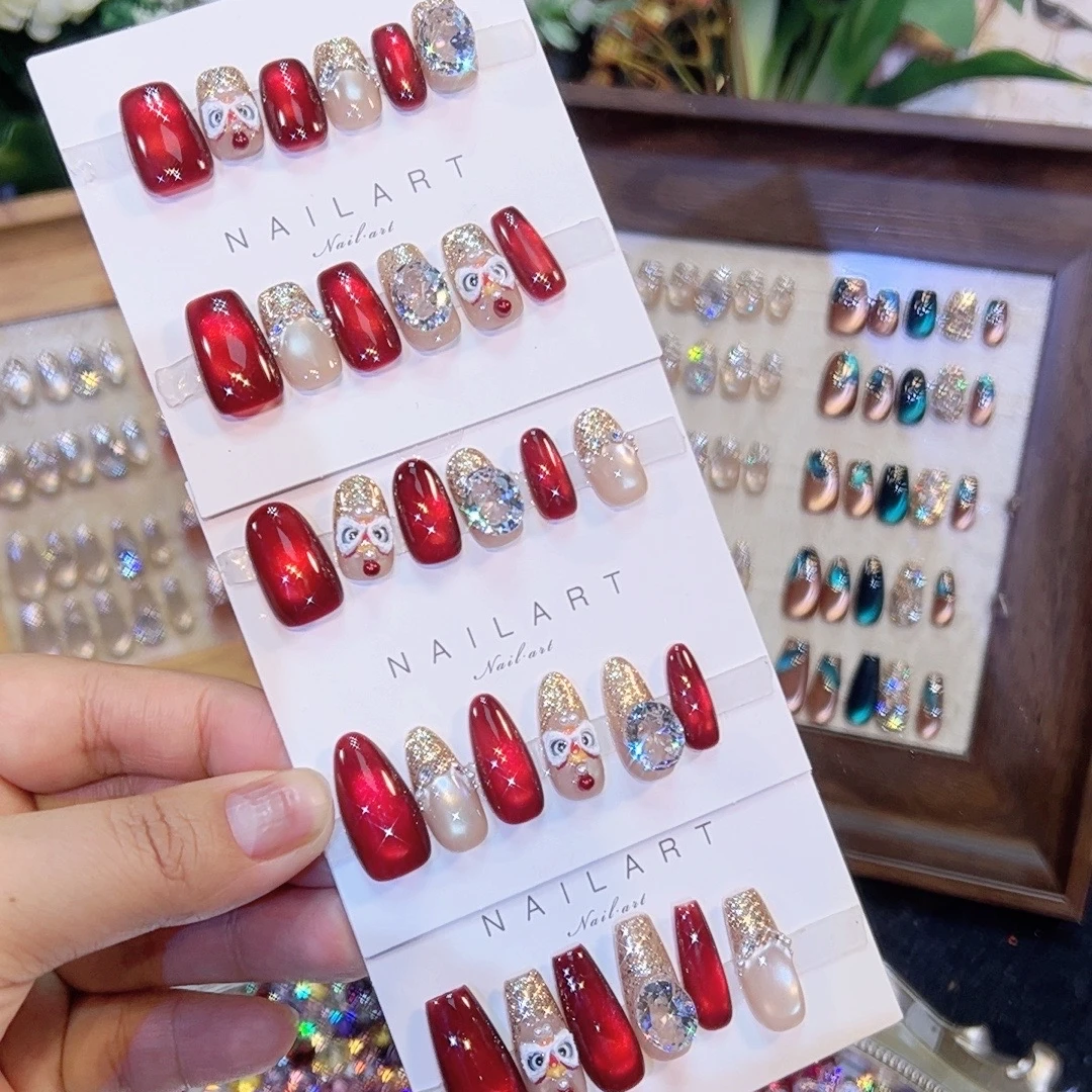 【醒狮送财】新年款玻璃珠猫眼手工穿戴甲可拆卸手指甲美甲设计师款