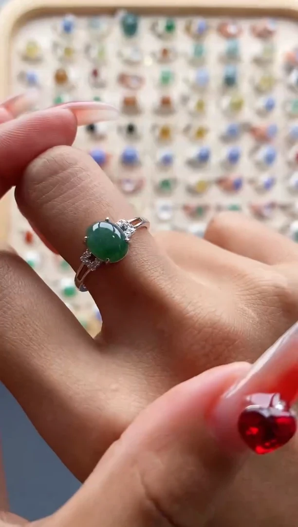 【闪购商品】翡翠戒指银S925镶嵌缅甸天然A货翡翠222  8+9