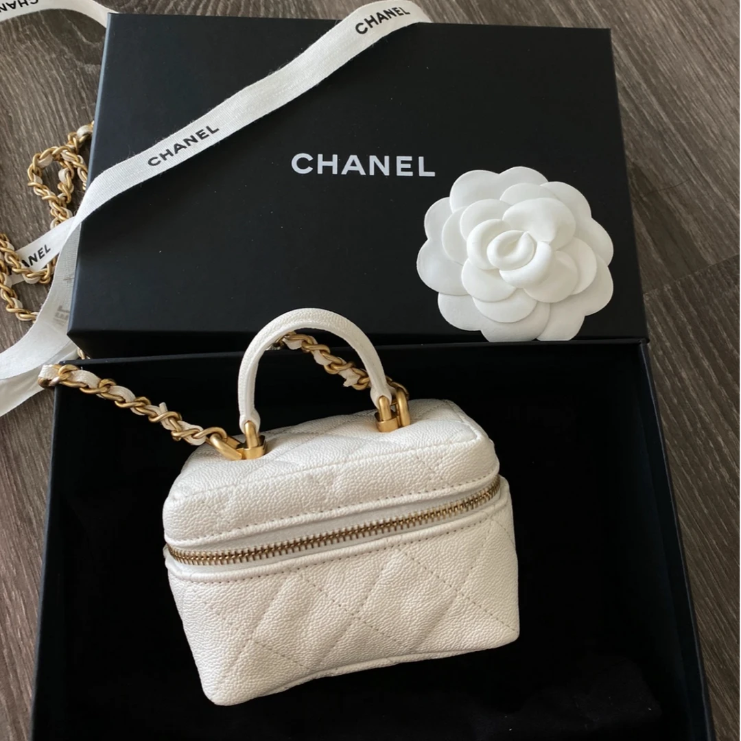 95新 Chanel/香奈儿 白金鱼子酱手提小盒子包 18851686