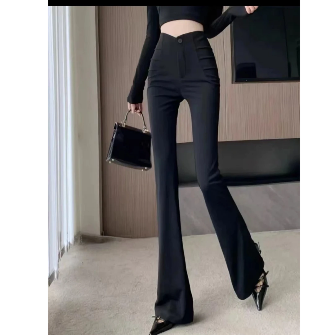 米莱专属暗夜漫步时尚夏季高腰修身微喇马蹄裤女气质显瘦百搭长裤