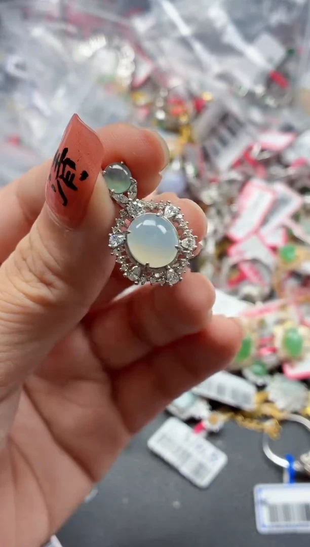 银S925镶嵌戒指翡翠天然A货缅甸翡翠