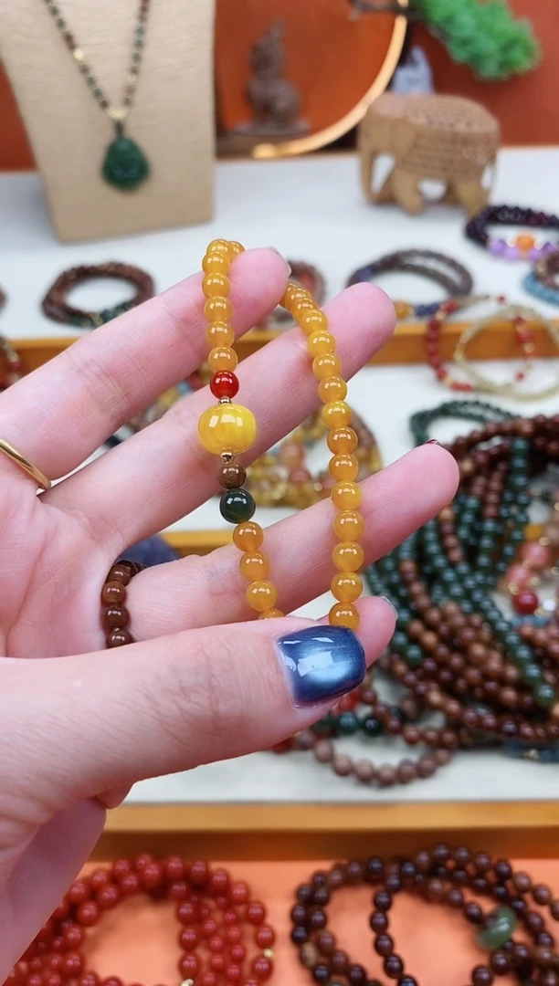 未镶嵌蜜蜡手链单圈蜜蜡和田南红手串