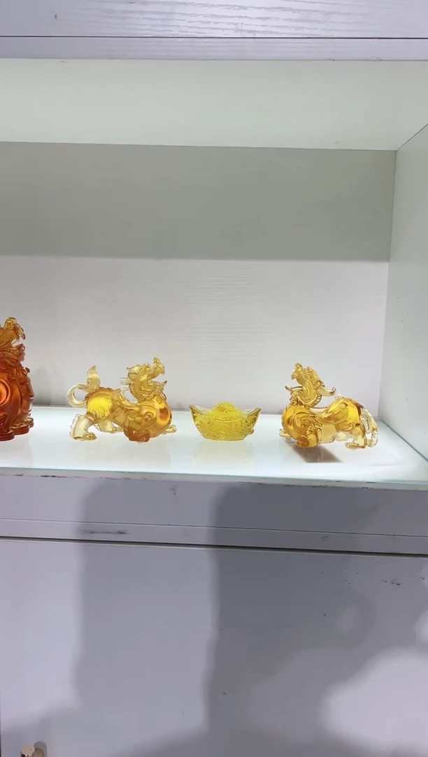 琉璃手工艺品古法琉璃一对貔貅加元宝