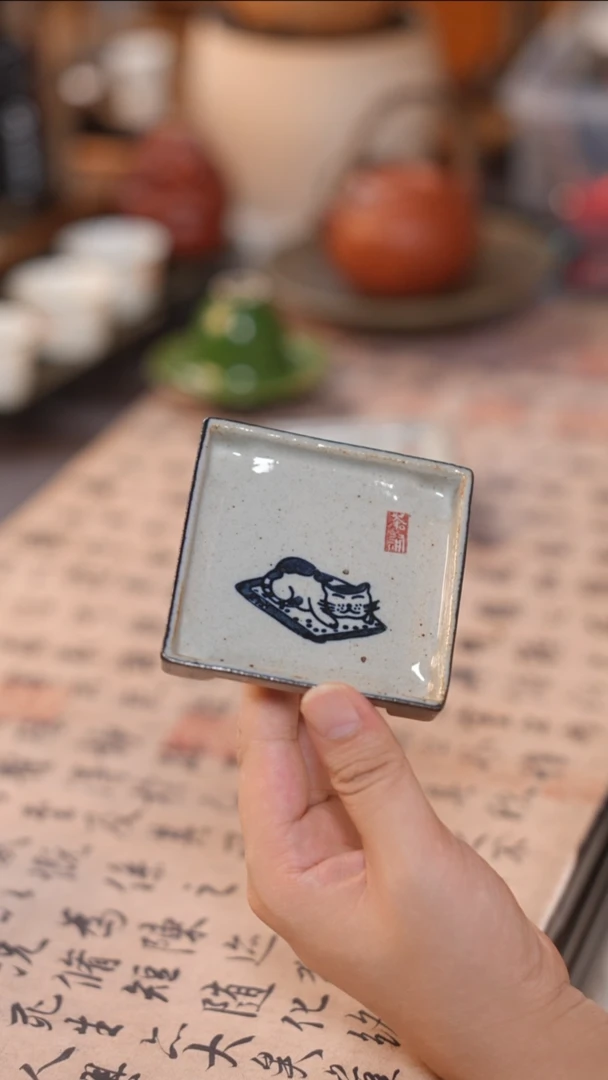 茶具手绘杯垫 吐司猫