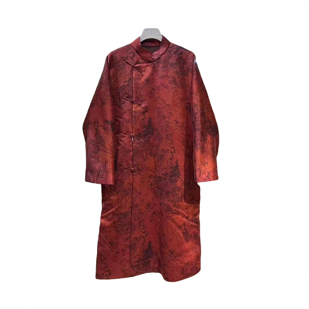 红杉树长款半斜襟棉服