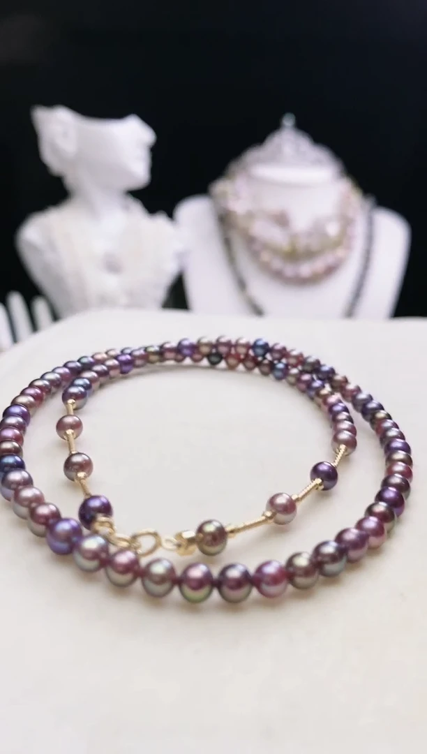 项链18K金镶嵌淡水珍珠淡水糖果色珍珠项链