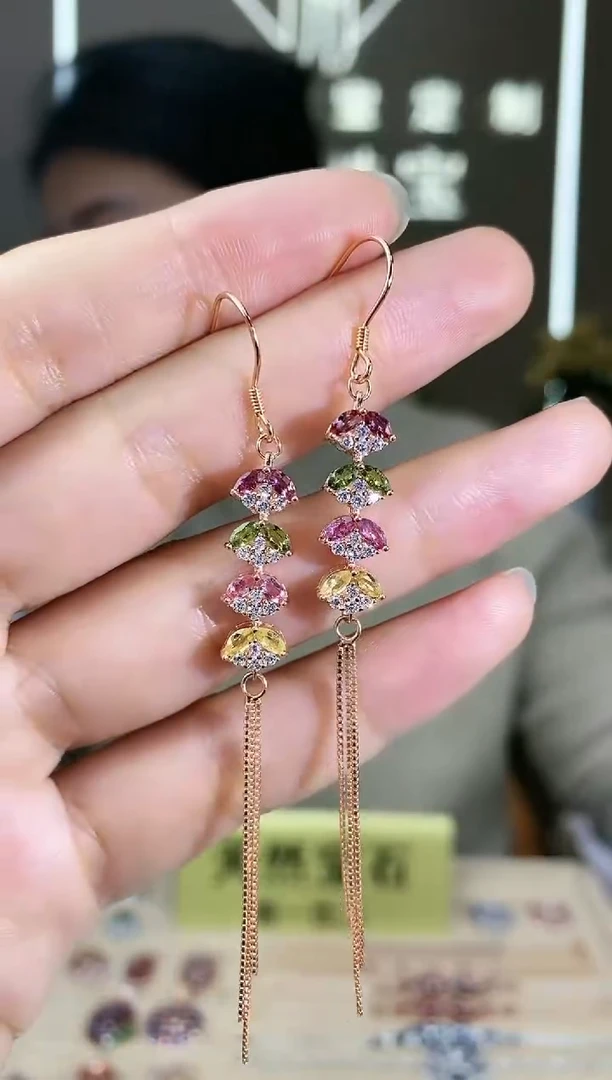 【闪购商品】碧玺耳饰银S925镶嵌耳饰