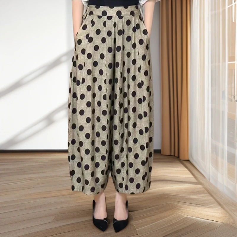 夏季新款洋气潮流波点松紧腰花苞南瓜裤时尚百搭遮肉显瘦休闲裤