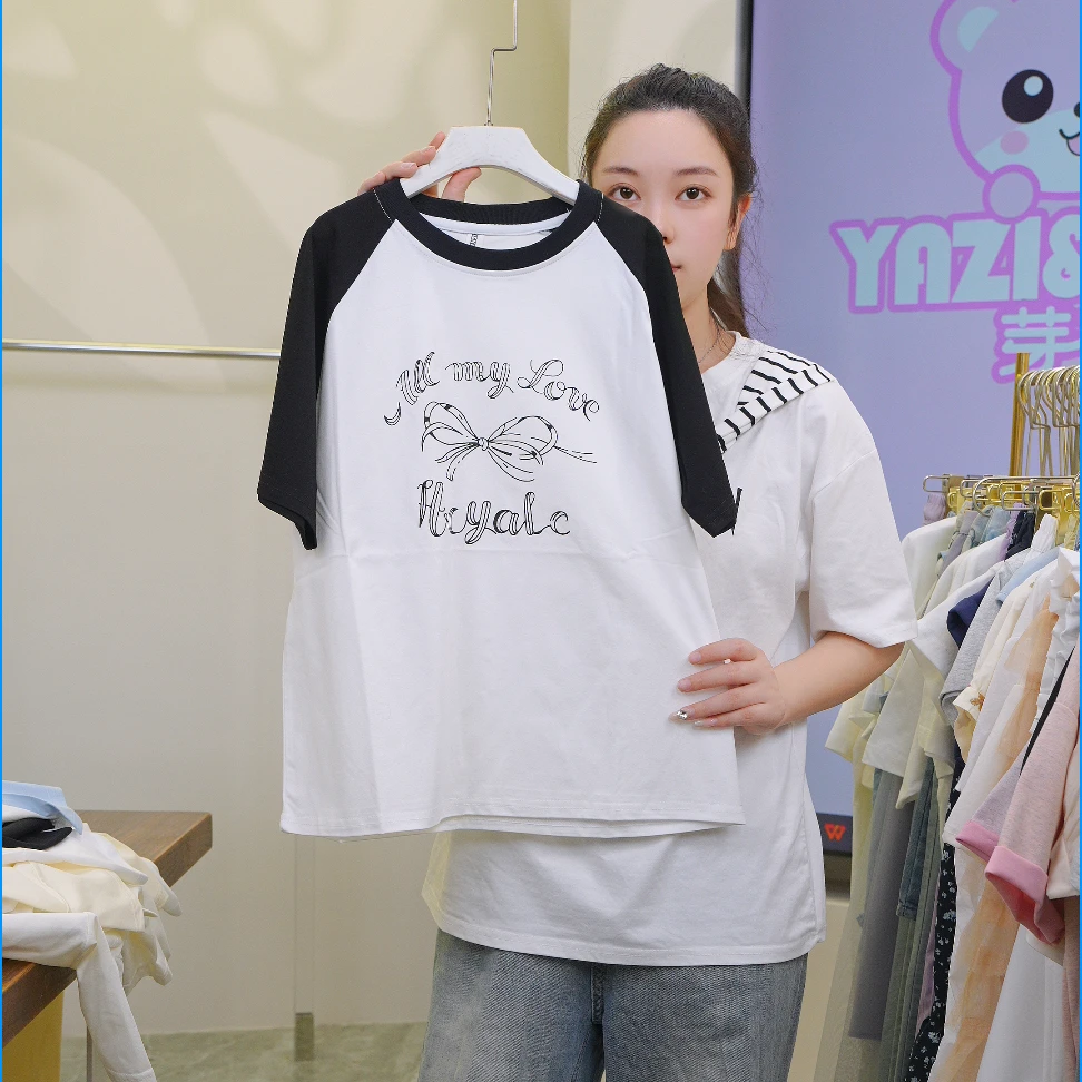 【芽梓制衣】2025新款女中大童夏季3D印花时尚百搭圆领T恤-25D123