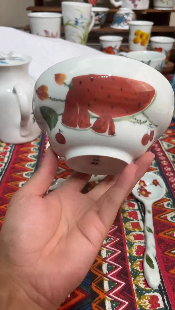 摆件景德镇手绘高端瓷器西瓜葫芦面碗