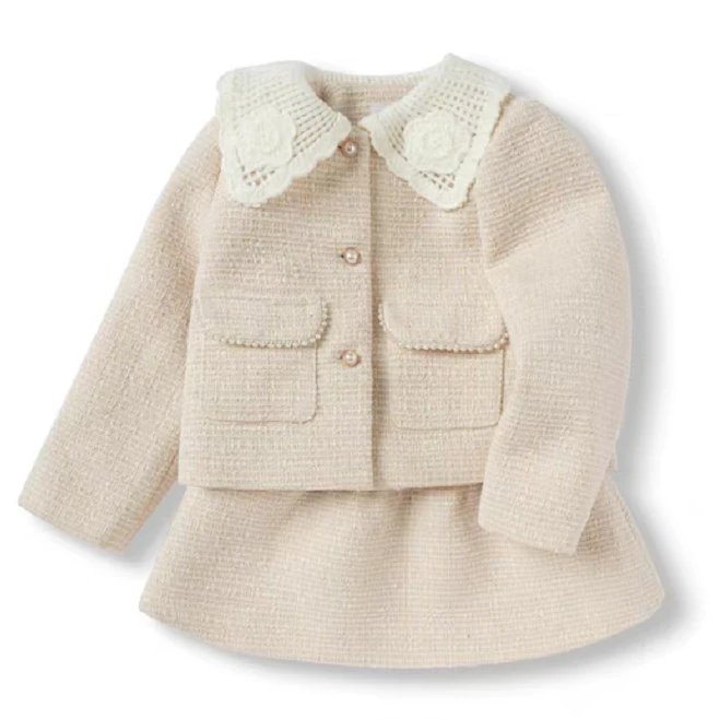 八家新款童装女童长袖套装洋气气质小香风两件套股肌理感儿童春装