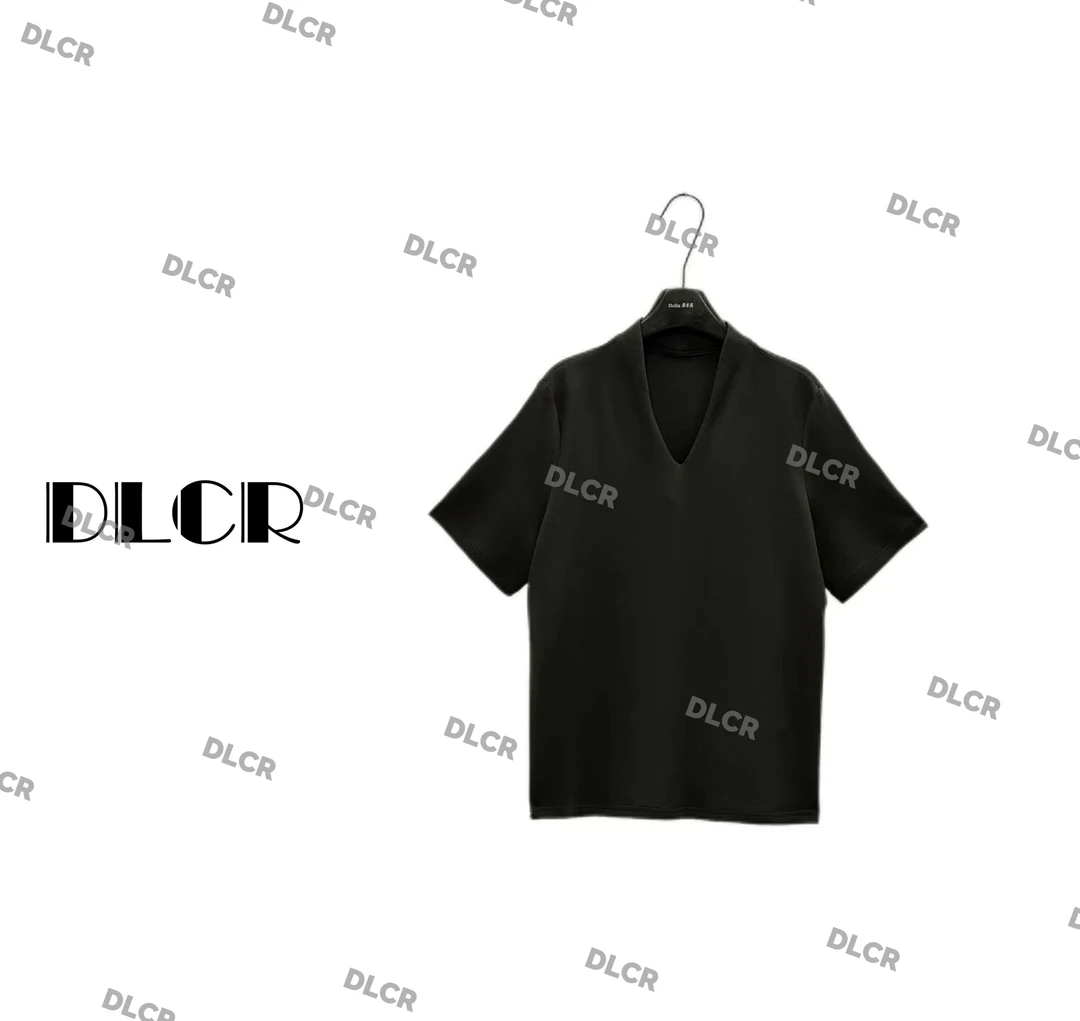 DLCR【大琳】2025春夏新款百搭极简显瘦空气层V领短袖上衣