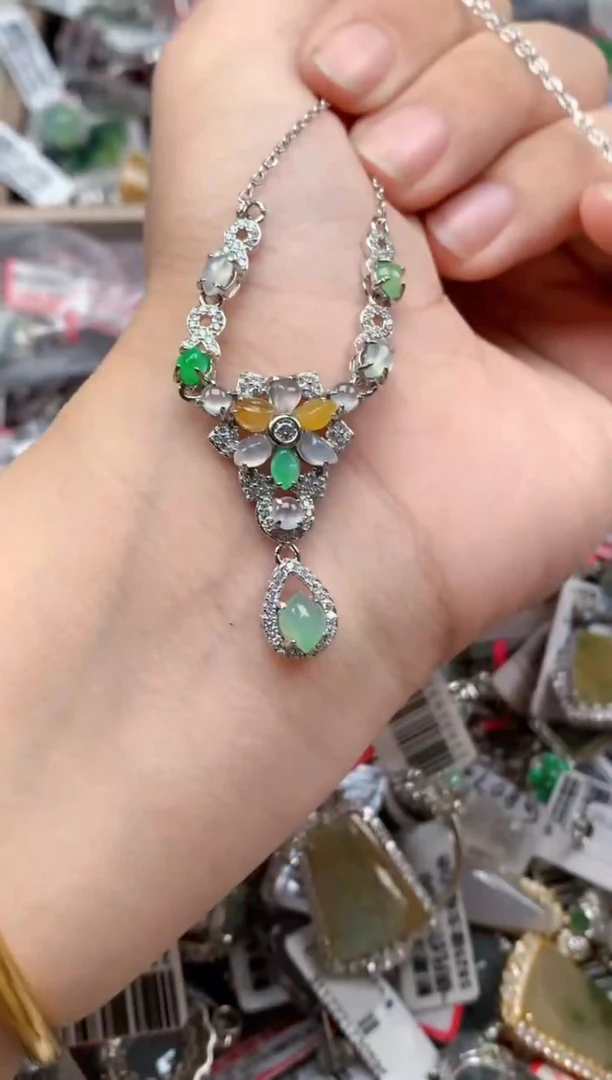 银S925镶嵌戒指翡翠天然A货缅甸翡翠