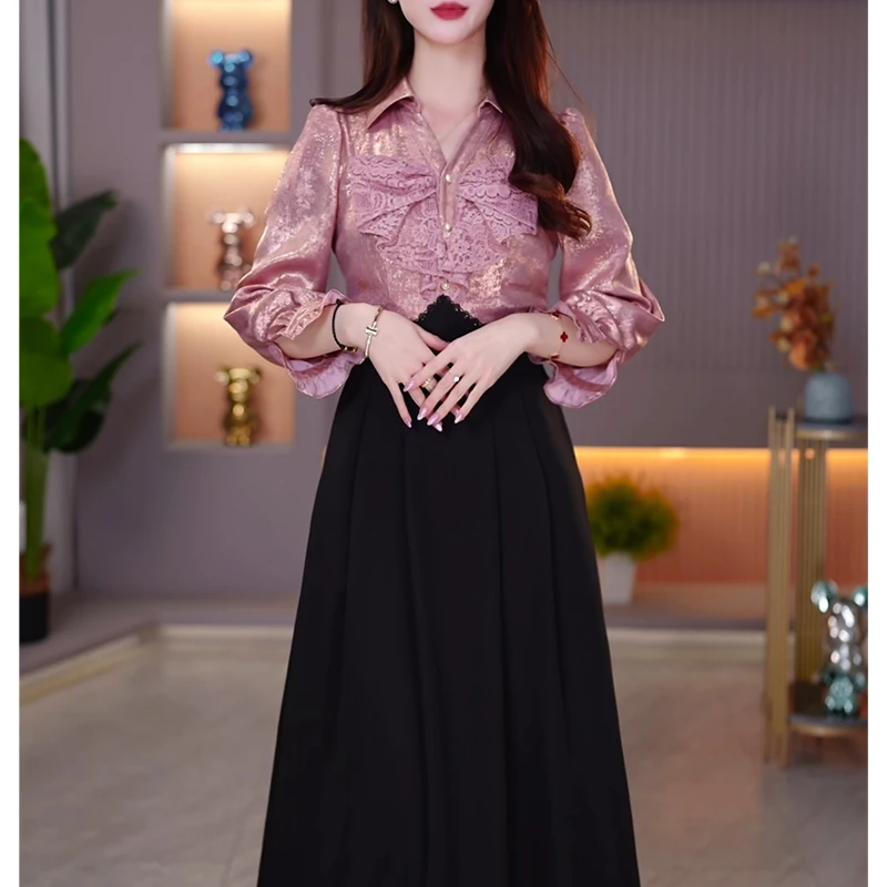 【宠粉定制】B76玫瑰金色连衣裙优雅减龄收腰显瘦春季设计感连衣裙