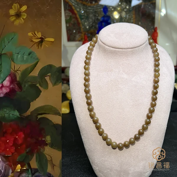 铭昌福精品纯天然和田玉碧玉糖玉高货项链（无黑点8mm）4115-2