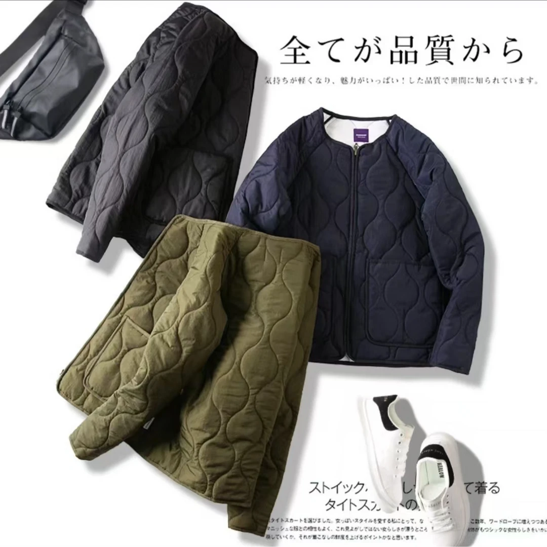 2024秋冬新款无领葫芦纹叠穿加棉夹克户外防泼水情侣款外套棉服