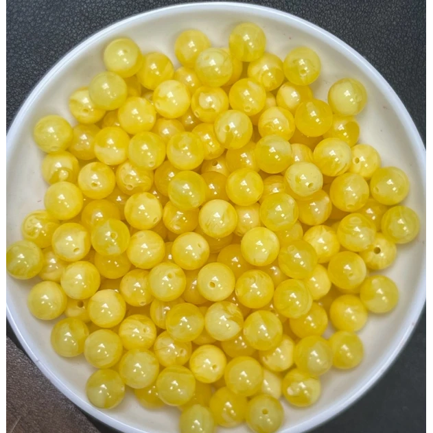 天然琥珀蜜蜡 散珠 白花蜡Q346  （卡10mm） 25颗（赠弹力绳）