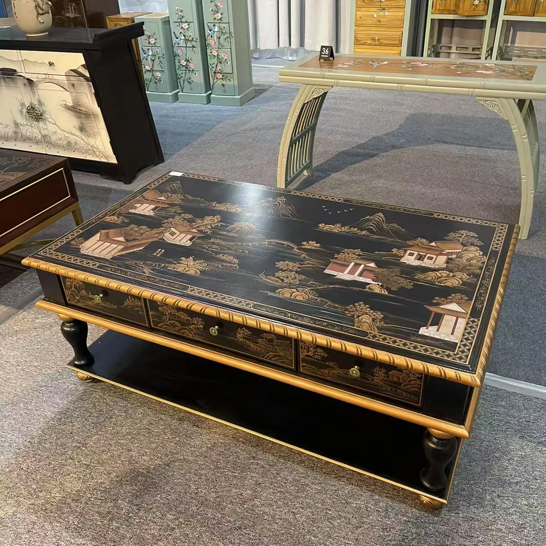 中古风黑金系列，茶几，书桌玄关柜