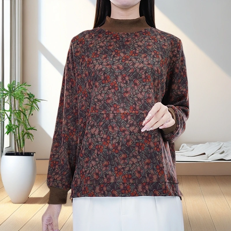 秋季半高领减龄卫衣中老年妈妈装品质上衣胖mm大码女装上档次衣服