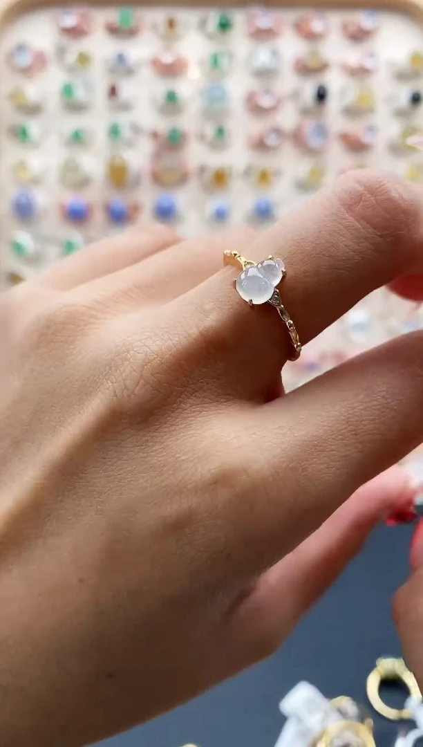 【闪购商品】翡翠戒指银S925镶嵌缅甸天然A货翡翠111 1+3