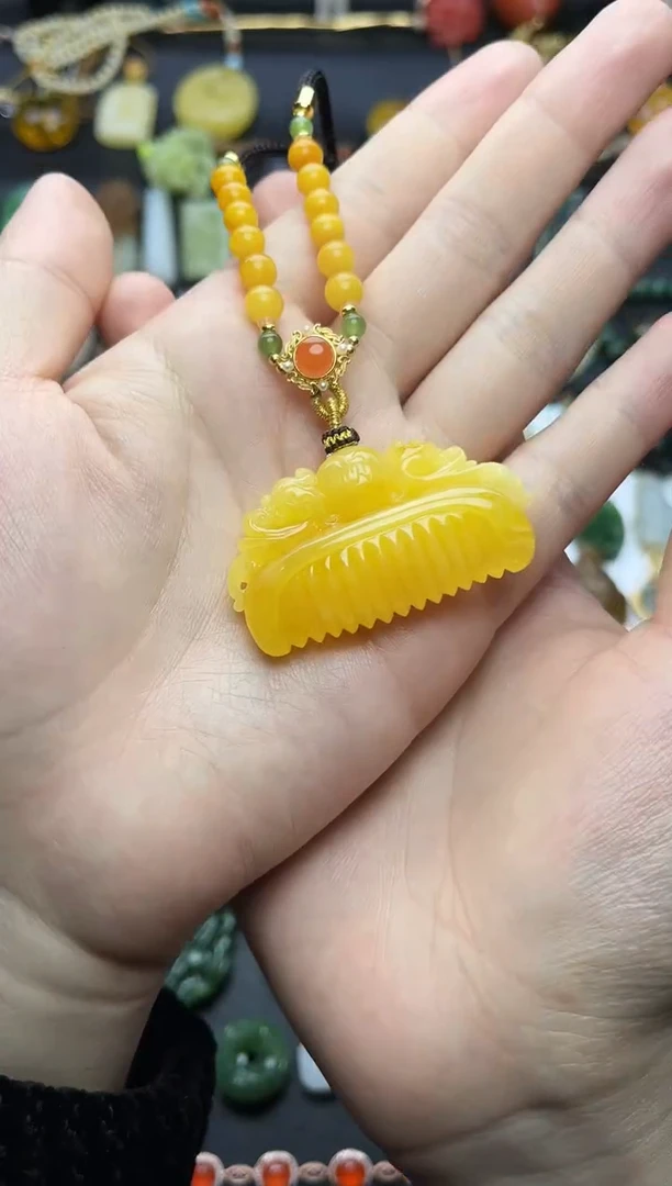 蜜蜡颈饰未镶嵌梳子06