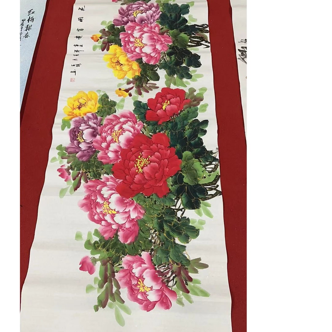 纯手绘国画六尺金线花开富贵大牡丹每张不一样