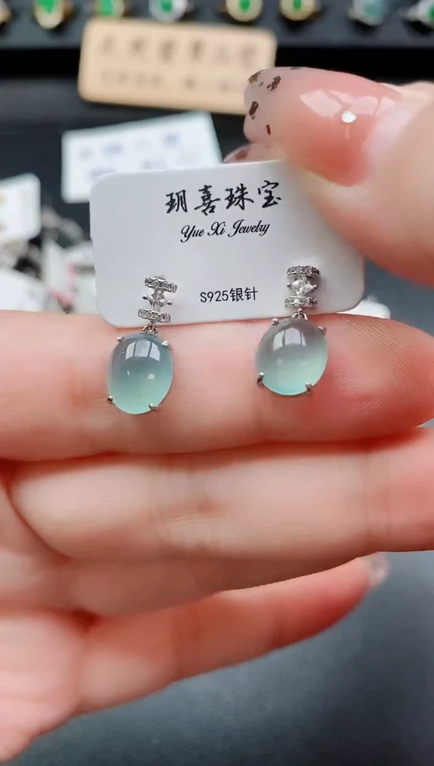 银S925镶嵌翡翠耳饰12121