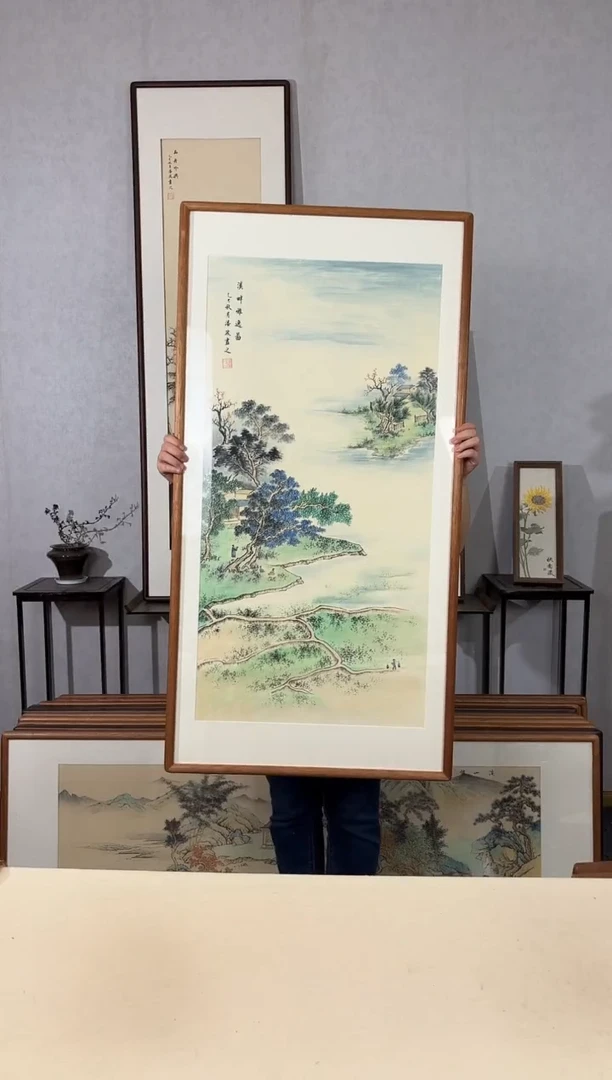 国画手绘*溪畔雅逸图*62*122cm带框发货