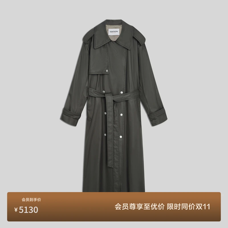 EDITION RED LABEL 冬季军绿色长款风衣外套#EBD4TRC006