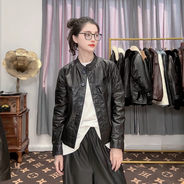 【4747】复古真皮牛皮老钱风皮夹克