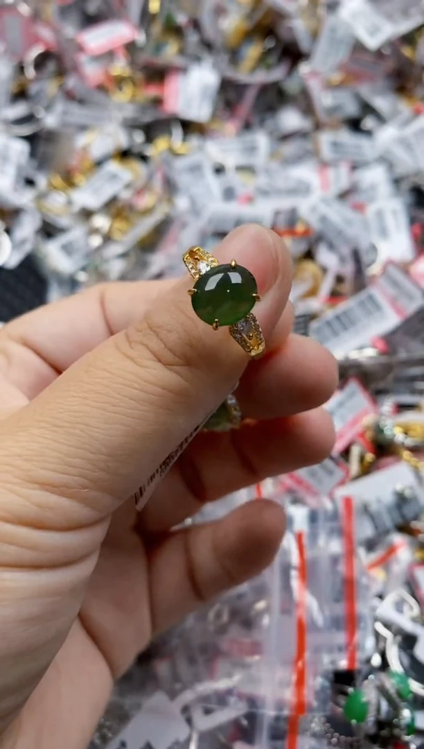 翡翠戒指银S925镶嵌3333---7
