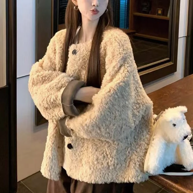【运全补+现货】2025秋冬新款女爆款宽松仿羊羔毛绒加厚短款上衣
