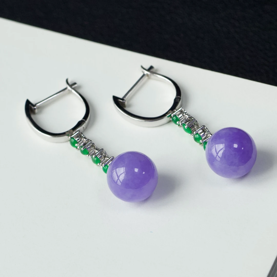 浓色妖紫耳坠四会翡翠气质轻奢百搭精致紫色耳勾精美珠珠耳饰