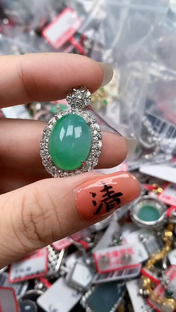 银S925镶嵌戒指翡翠天然A货缅甸翡翠