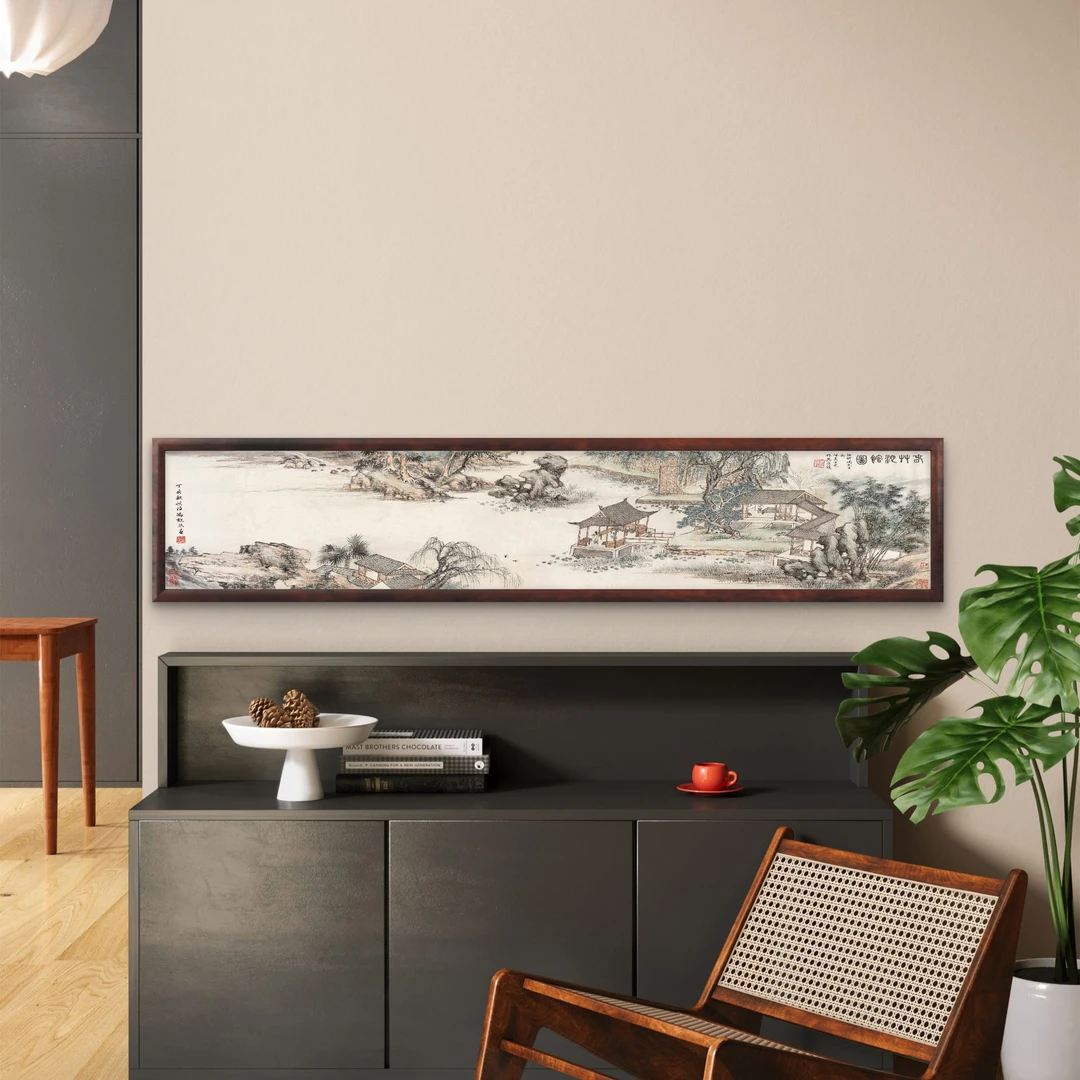 865-25*120春竹沁馆图款中式装饰画实木框玄关书房茶室客厅挂画