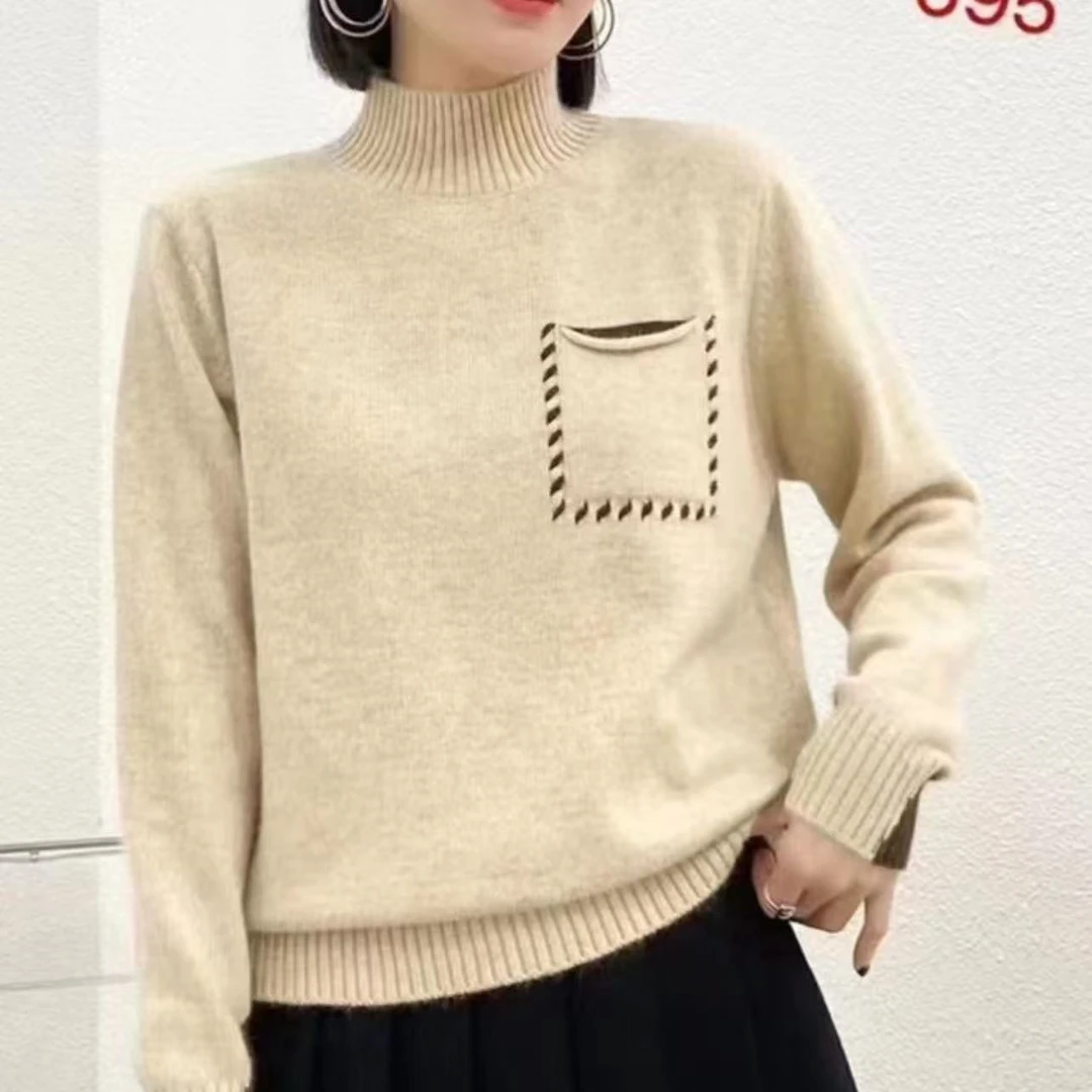 761#秋冬长袖针织衫半高领套头1 77