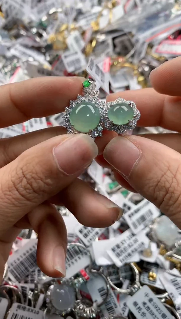 银S925镶嵌戒指翡翠666---8