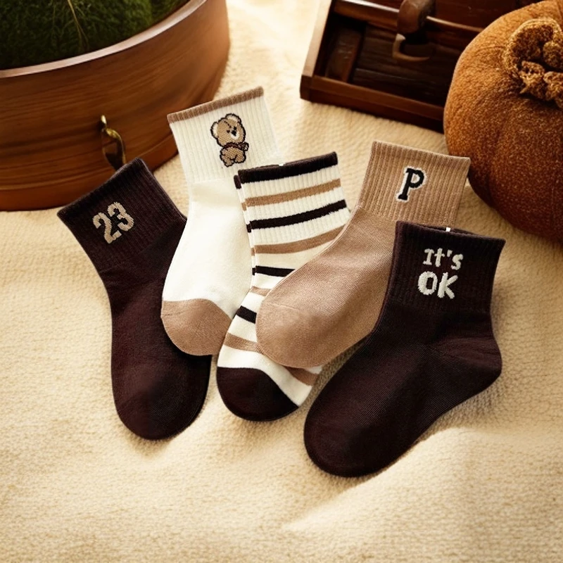 爱嘀嗒儿童袜子春秋款中筒男女中大童卡通条纹精梳棉透气防臭棉袜