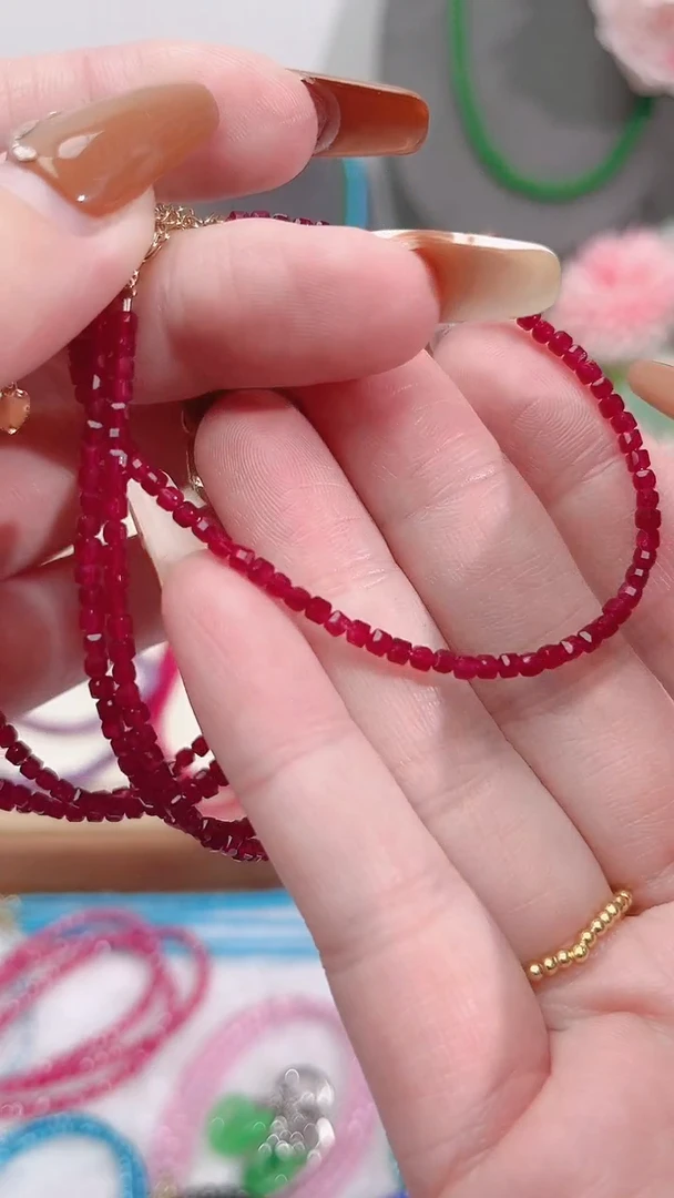 银S925镶嵌手链红宝石姨妈56