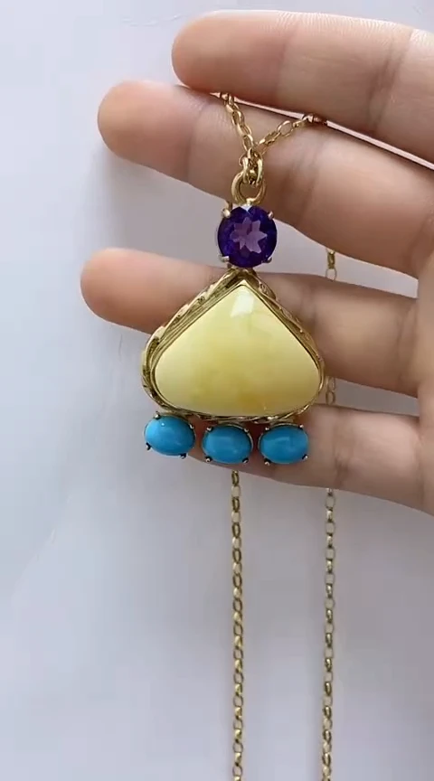 【闪购商品】琥珀裸石银S925镶嵌蜜蜡吊坠