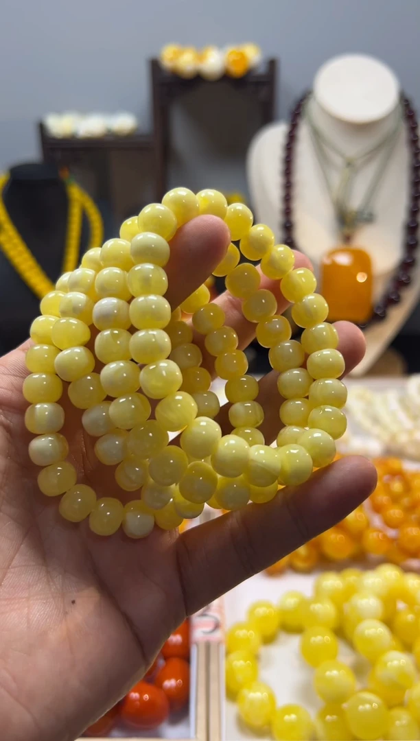 未镶嵌蜜蜡手链白花蜜桶珠10mm手串